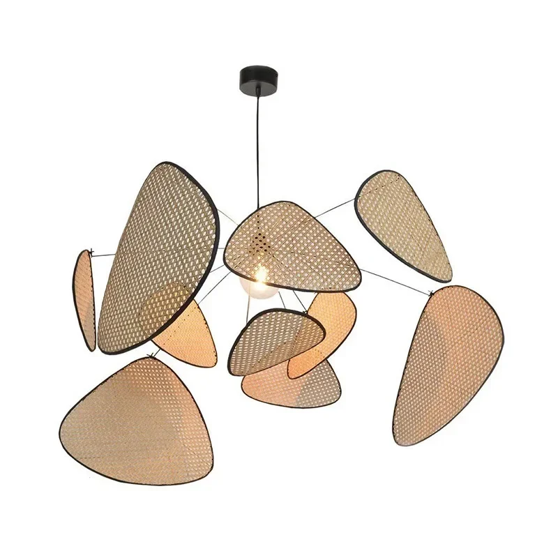 Modern Living Room Led Pendant lamp  Dining Room Leaf Grid Rural Hand Made Rattan Art Screen Chandeliers Bedroom Home Decor 5