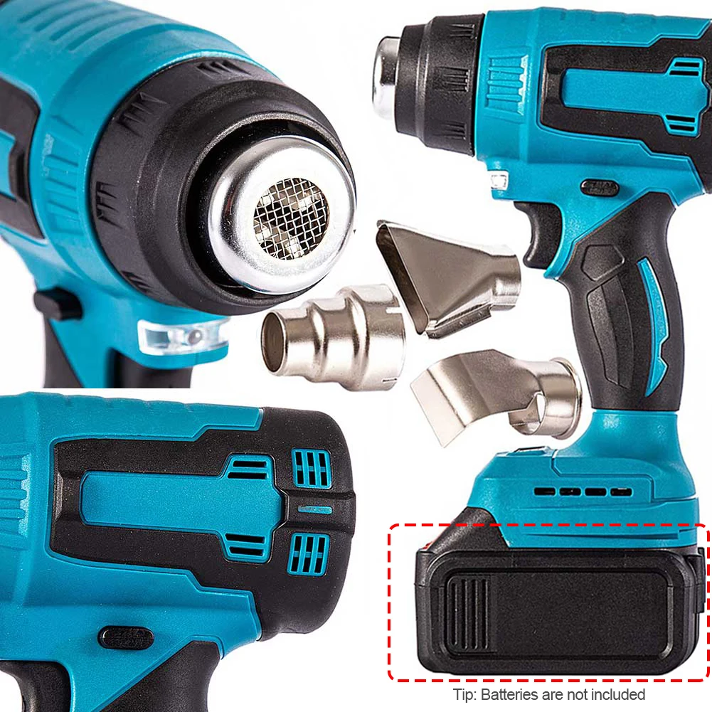 Hot Air Gun Cordless Hot Air Gun Home Shrink Wrapping Tool 3 Nozzles Heat Gun 0-500℃ Rechargeable LED Light for Makita Battery