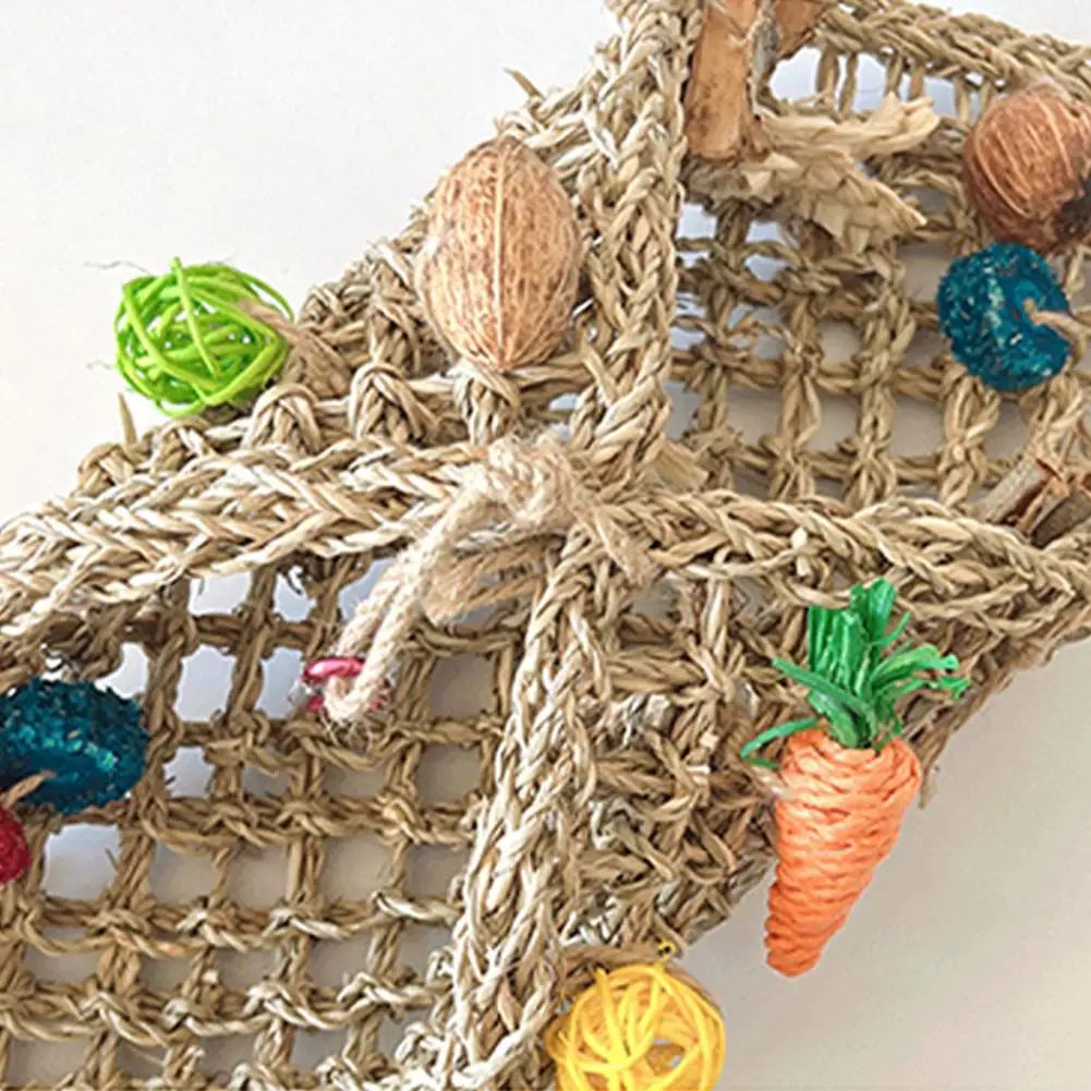 Bird Toys Seagrass Woven Climbing Hammock Swing With Colorful Chewing Rope for Lovebirds, Finch, Parakeets Conure, Cockatiel