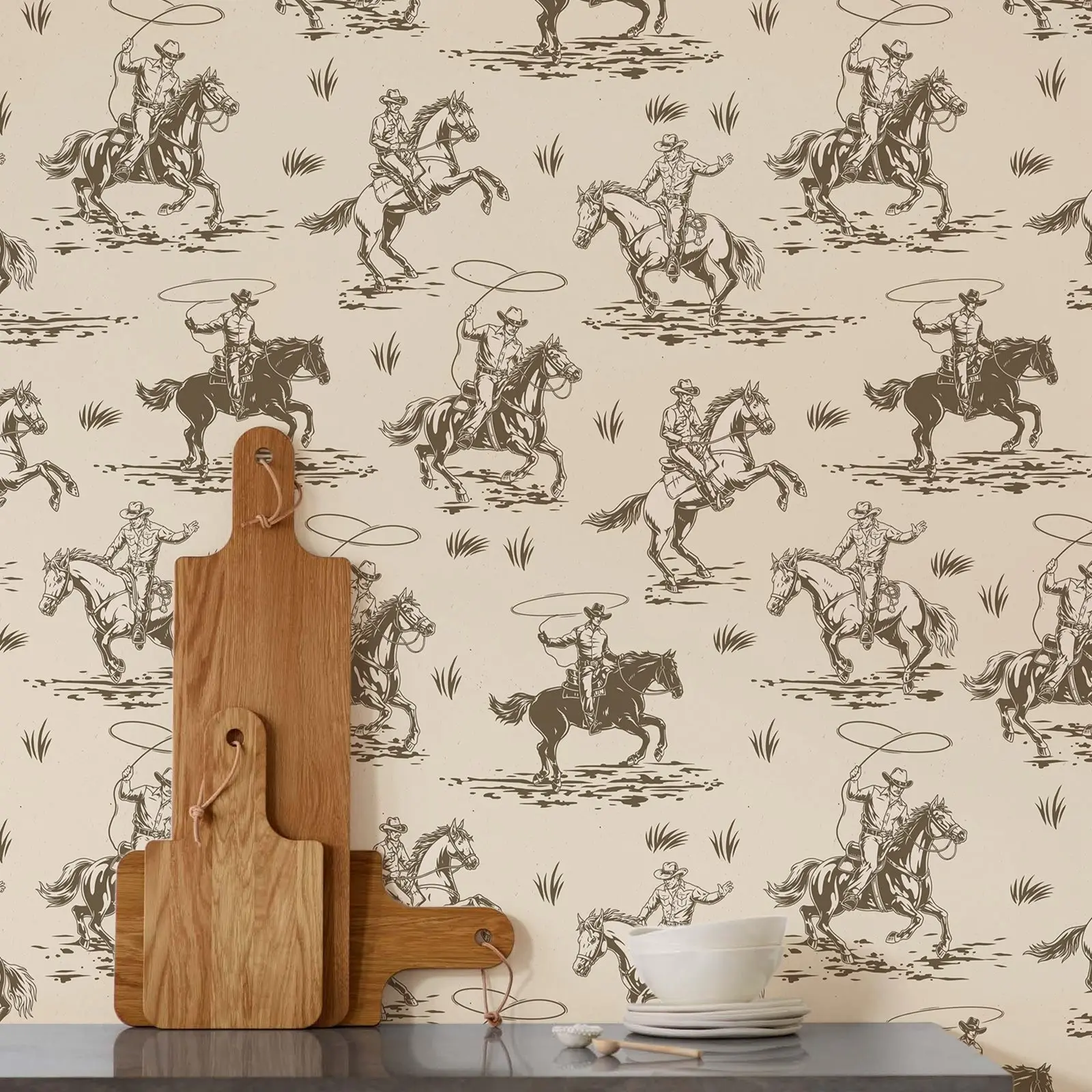 טפט קאובוי ילד, מערב טקסס קיר קיר, מקלף ומקל/לא ארוג נייר קיר בית החווה, טפט חום
