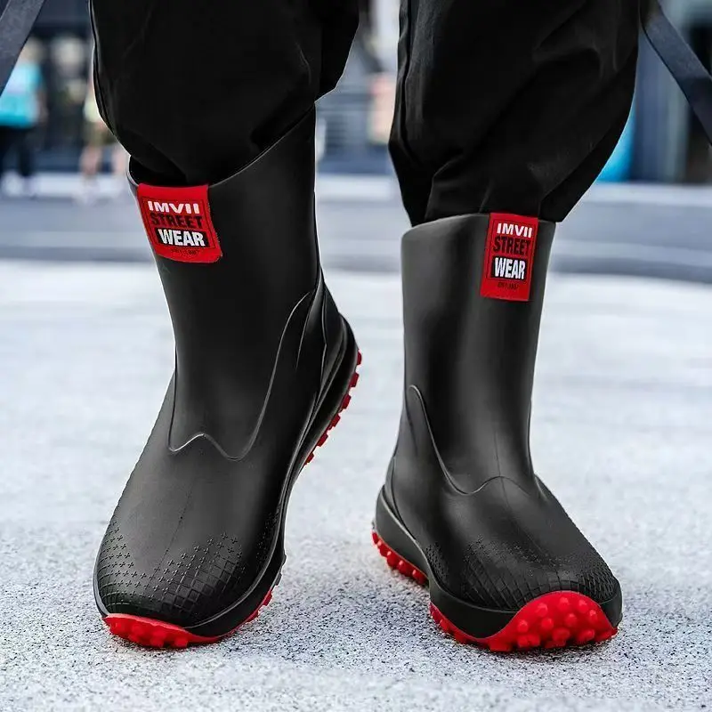 Bottes de pêche mi-mollet PVC homme imperméables sans lacets talon bas nouvelle collection cuisine