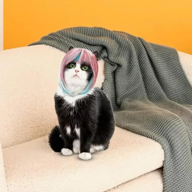 Universal Long Hair Dog Cat Costume Wig Dream Look Funny Cats Cosplay Wig Colorful Blue Pink Wig Costume Party 3