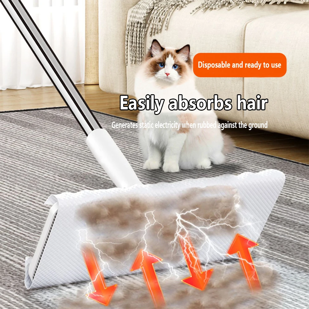 UNTIOR All-in-One Disposable Dust and Hair Removal Mop with Electrostatic Cleaning Papers