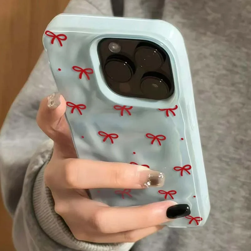 Charming Red Bow Dotted Textured Shockproof Soft Phone Case