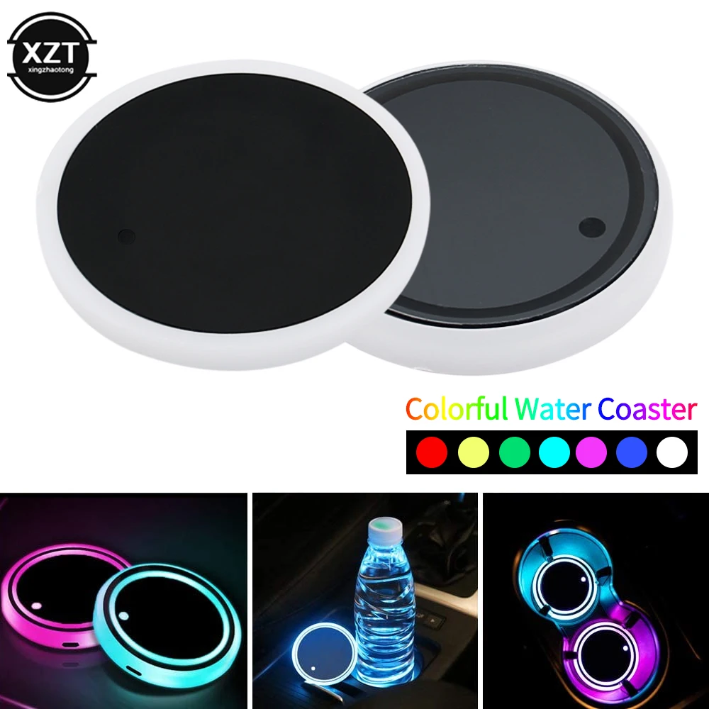 LED Cup Coaster Holder USB Light Mat Car Coasters Bottle RGB Luminous Atmosphere Lamp Glass Pad Seat 7 Colorful Backlight