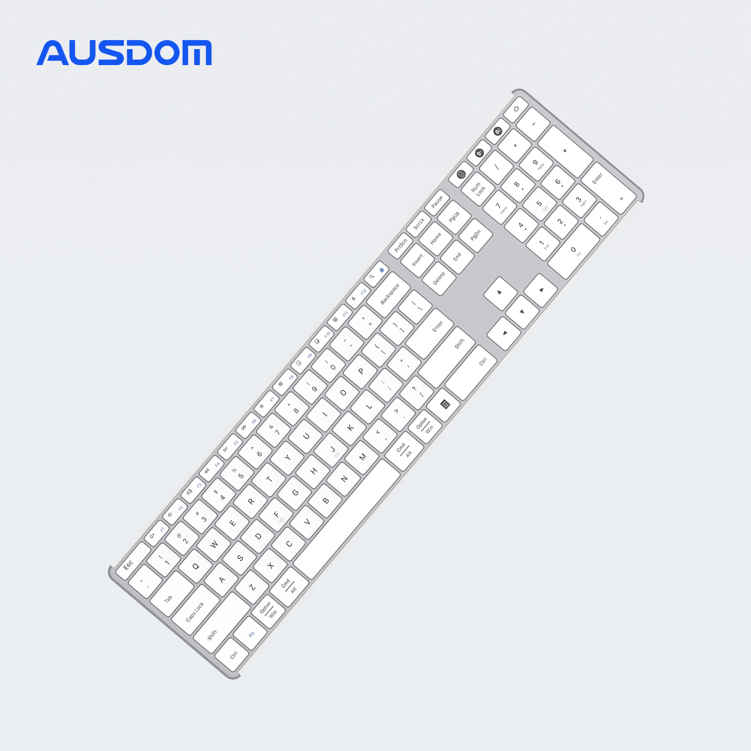 AUSDOM White Sofkeys4 Wireless Bluetooth Dual Mode 3 Key Zone Keyboard Office Home Keyboard Silent 110 Keys For PC Computer Ipad
