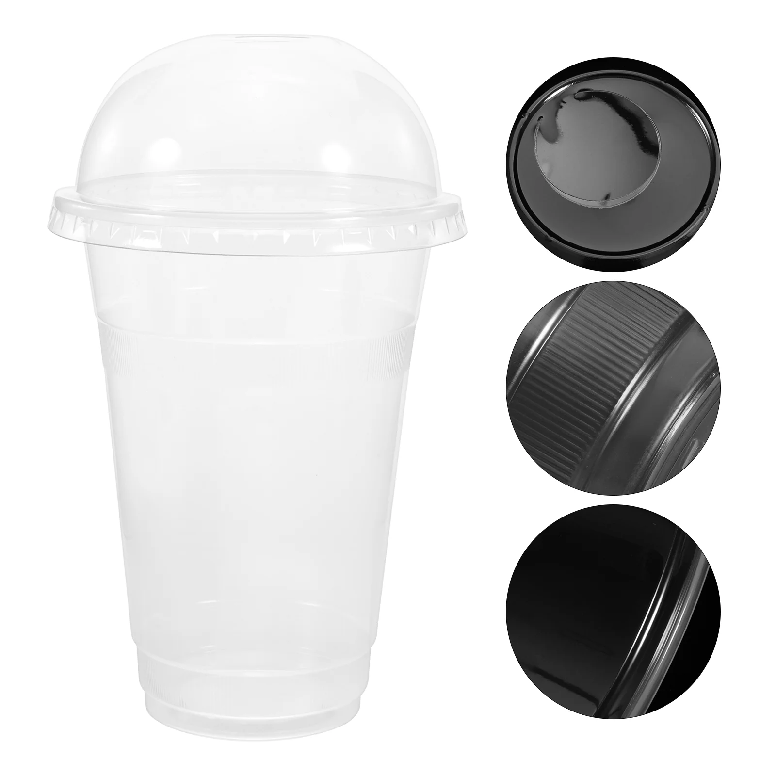 

50 Sets of Transparent Beverage Cups Covered Drink Cups Clear Drinks Cups Multi-function Juice Cups