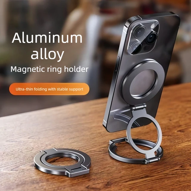 360° Rotation Magnetic Finger Ring Phone Holder Aluminum Alloy Foldable for IPhone 17 16 15 14 13 12 Pro Max 1