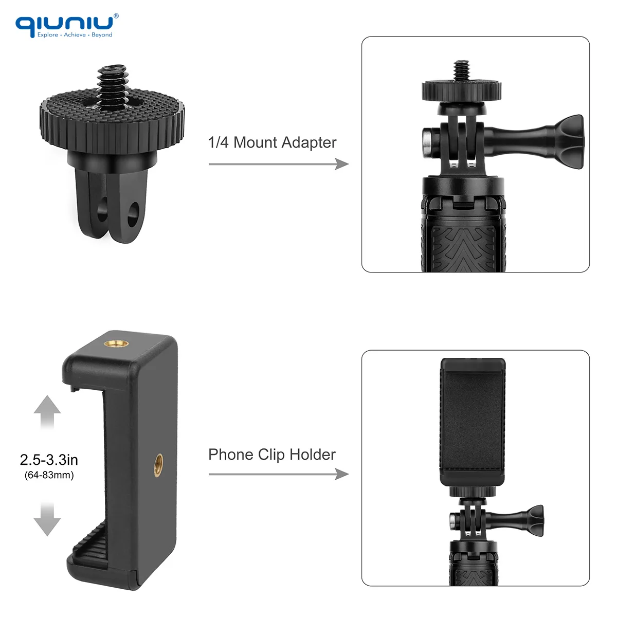 QIUNIU-Mini trípode para palo de Selfie para Go Pro, 12, 11, 10, 9, 8, 7