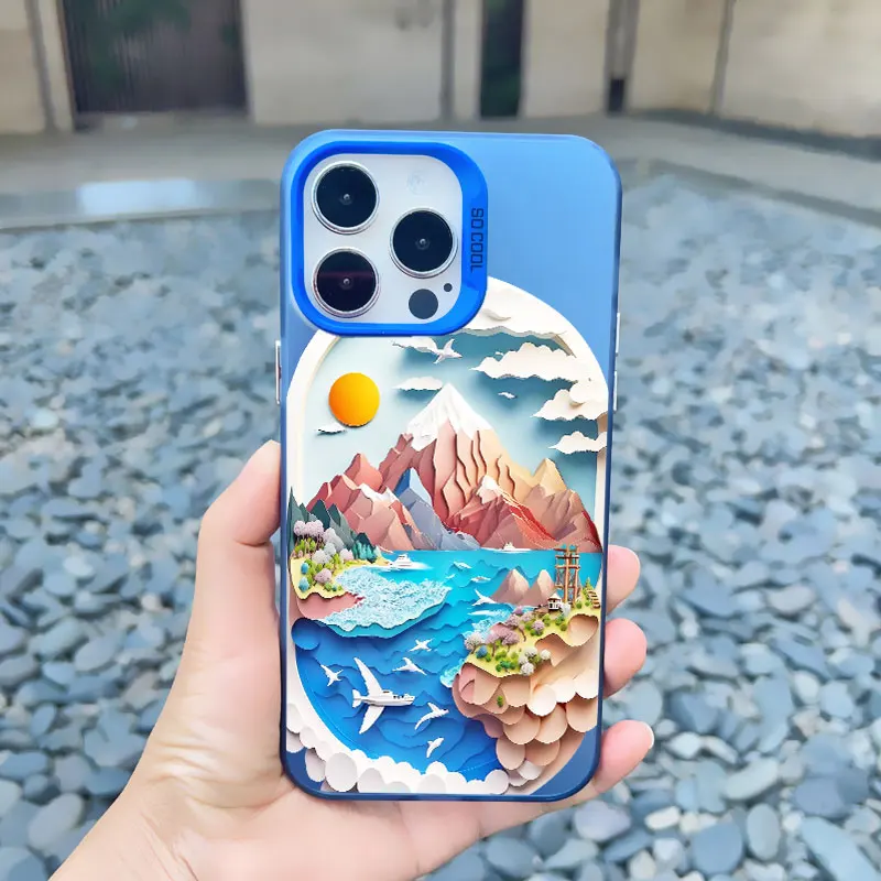 Bedruckte Landschafts-Handyhülle für iPhone 13 12 Pro Max Mini 15 14 Plus 17 16 14 13 Pro Max 15 11 Kreative Berge Laser-Cover – Detail 9