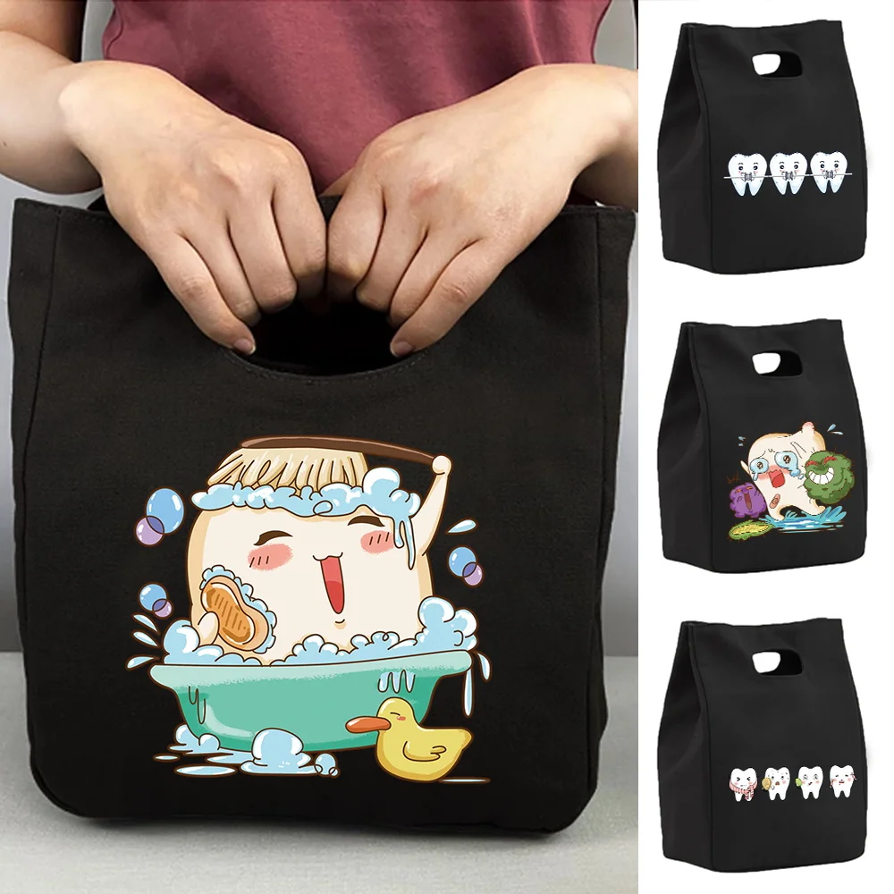 

Thermal Bag Insulated Lunch Bag for Women Kids Portable Eco Cooler Handbags Lunch Box Ice Pack Picnic Food Tote Teeth Pattern