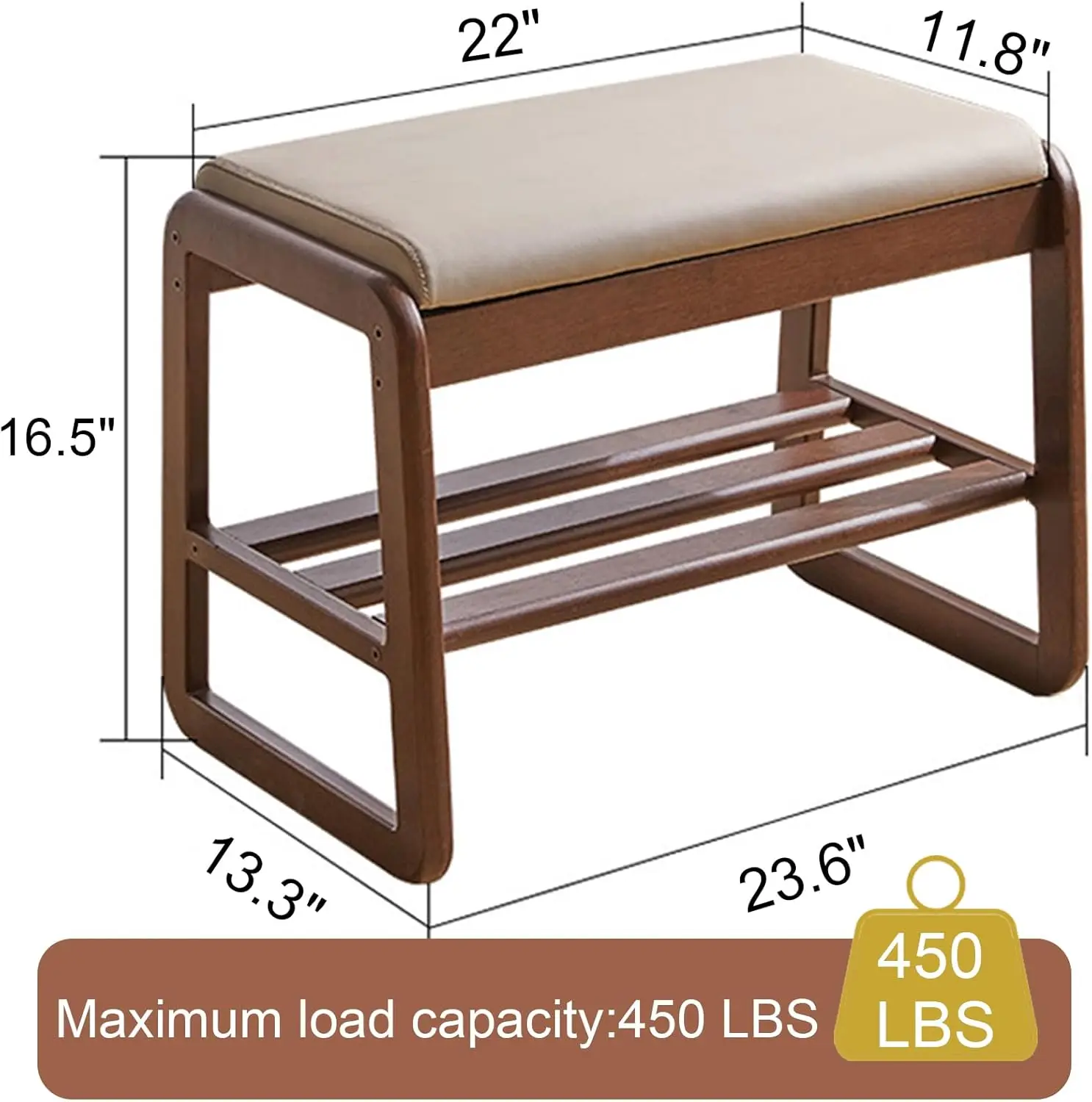 Solid Wood Bench, Entryway Shoe Bench with Cushion, 2-Tier Shoe Racks Bench, Modern Shoe Rack with Flip Top Storage Space