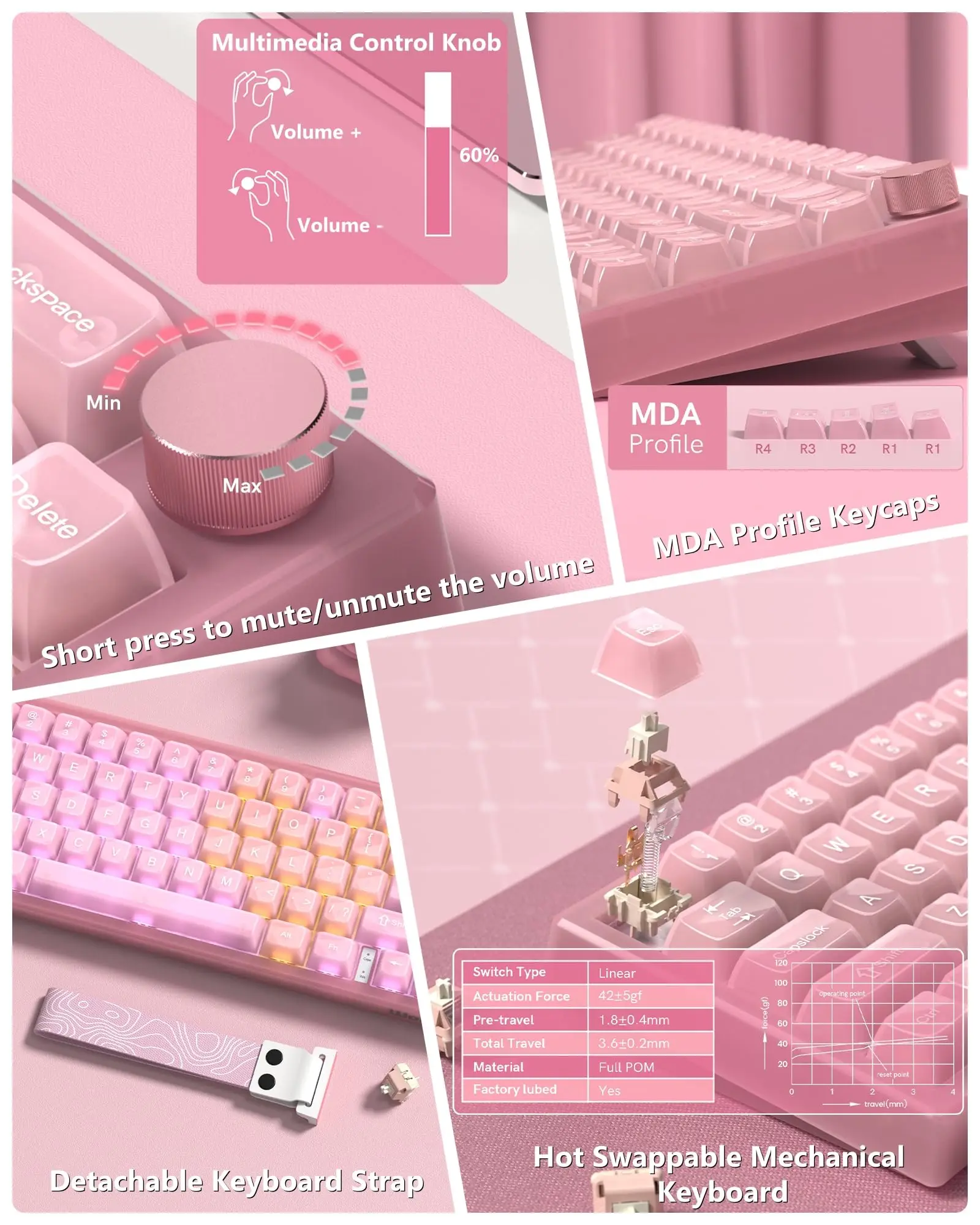 Womier VK66 Pro 유선 기계식 키보드 VIA 지원 가스켓 마운트 RGB 핫 스와핑 키보드 노브 포함