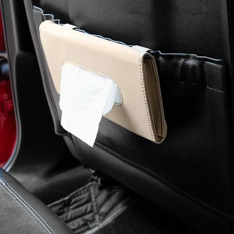 1Pcs Universal Car Sun Visor Hanging Tissue Box Holder PU Leather Car Tissue Boxes Auto Interior Storage Decoration Accessories