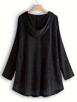 Plus Size 1XL-5XL Spring Autumn Women's Casual Hooded Shirt Fashion Plaid Printed Long Sleeved Pullover Loose Versatile Shirt - Image 2