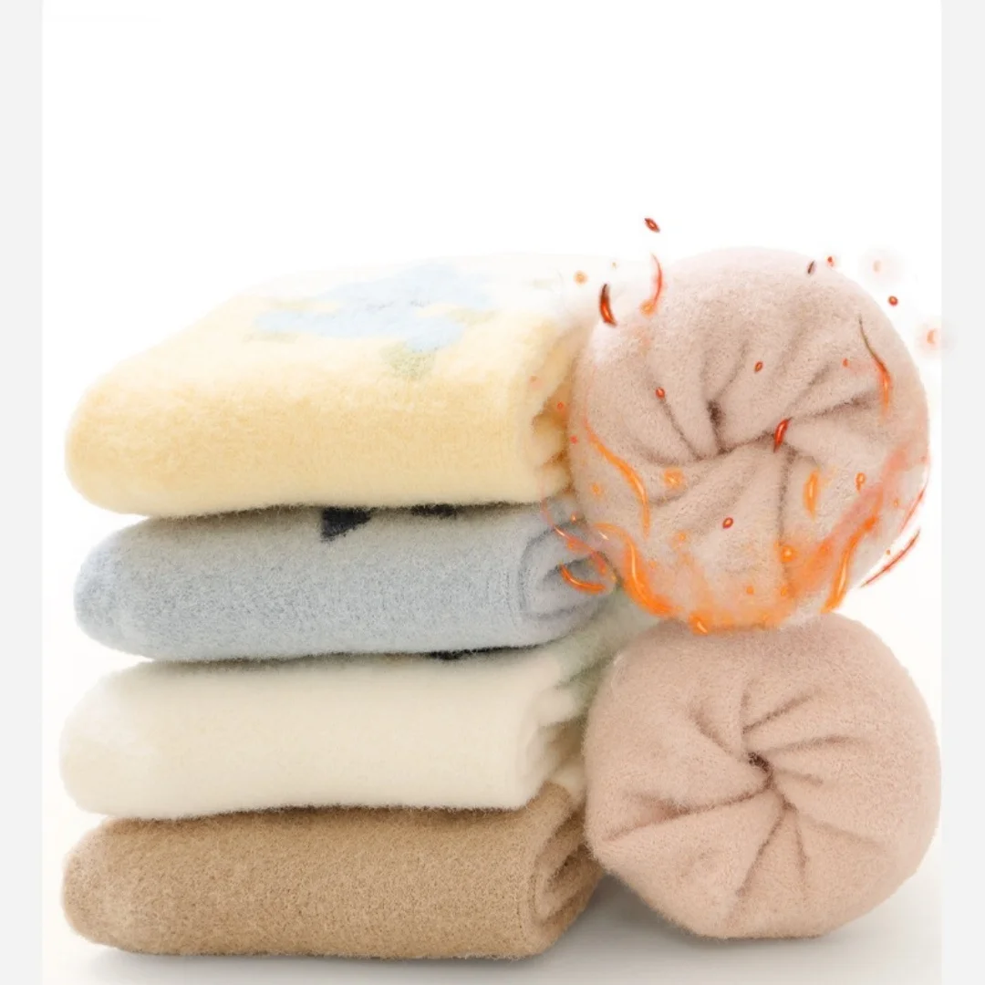 5 Pairs Baby Socks Autumn Winter Fleece-Lined Thick Cartoon Children's Indoor Toddler Kids Socks Boys Girls Baby Socks 0-5Y