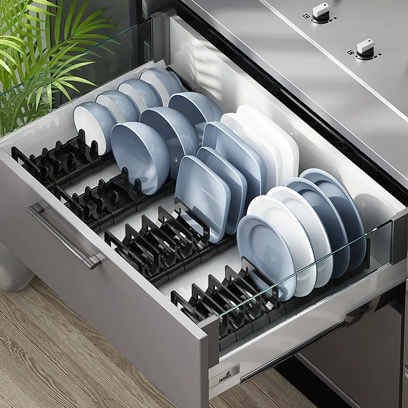 Kitchen Bowl And Dish Rack Cabinet Drawer Storage Rack Plate Drying Rack Tableware Bowl Dish Partition Adjustable Organizer 2