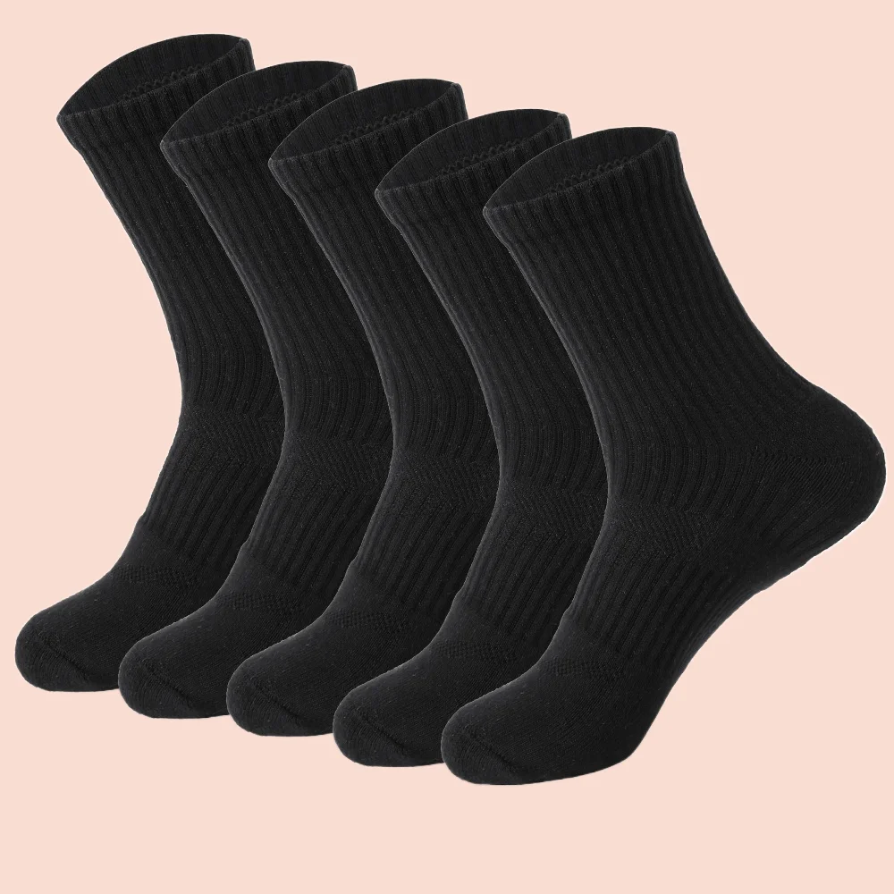

5/10 Pairs 2024 Fashion Mens Moisture Wicking Outdoor Hiking Work Black Cotton Socks Compression Cushion Crew Socks Men Socks