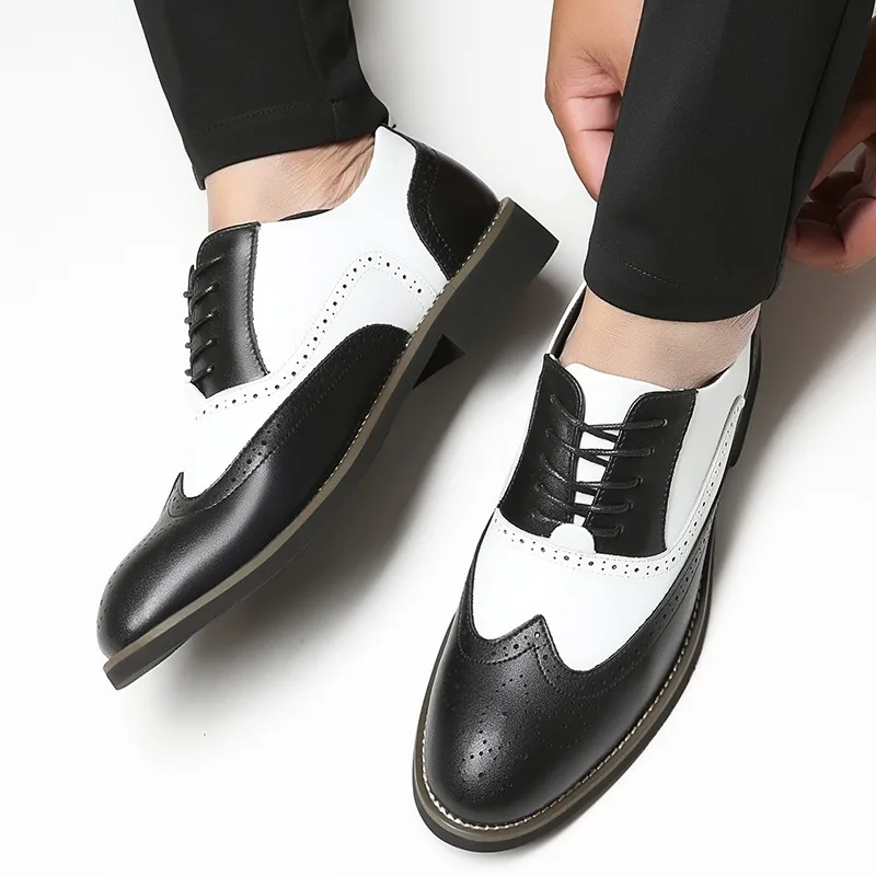 Men Dress Shoes Genuine Leather Fashion Groom Wedding Shoes Luxury Italian Style Oxford Mens Business Office Work Footwear