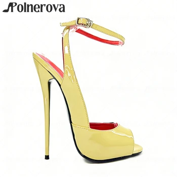 16cm Lacquered Heel Ankle Strappy Sandals Fashion Style Peep Toe High Heels Customizable Multicolor Handmade Stilettos for Women