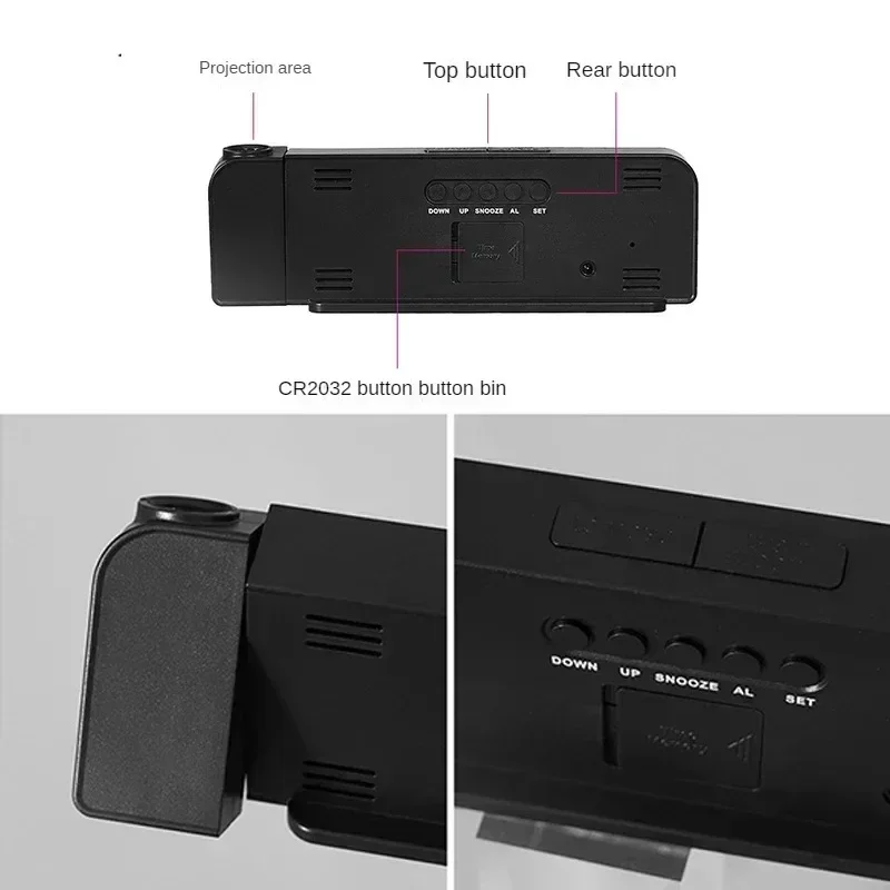 USB Powered Projection Alarm Clock TEMP Date Night Mode Power-off Memory Table Clock 2 Display Modes 12H/24H LED Digital Clock