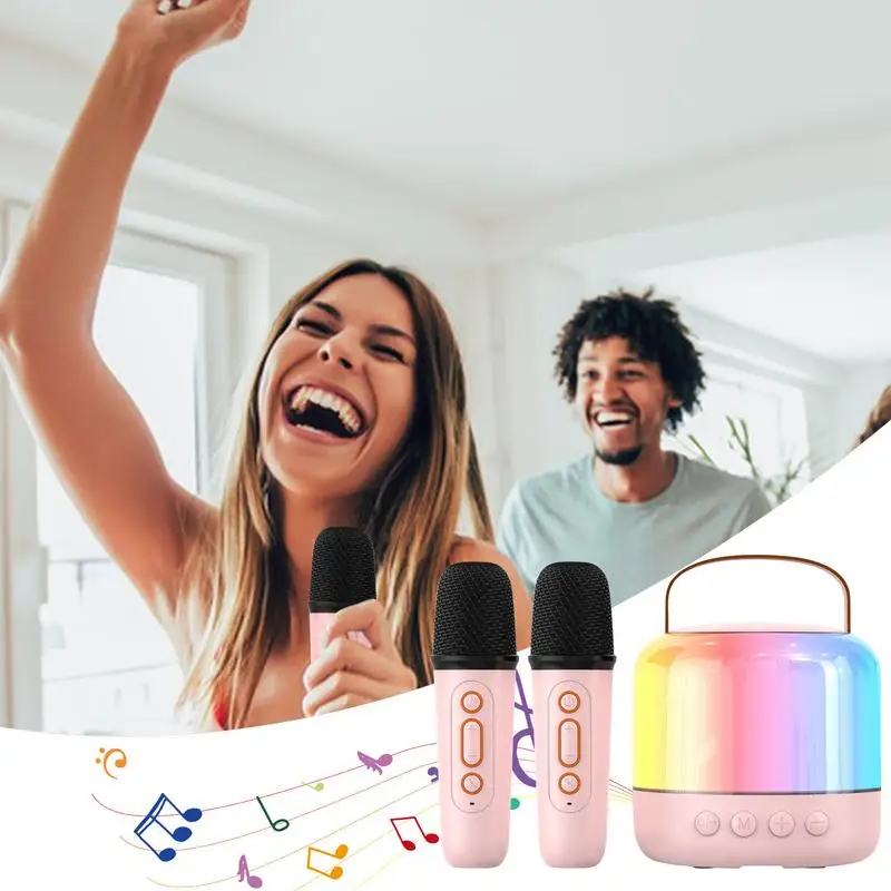 Speaker With Microphone Rechargeable Karaoke Machine With 2 Wireless Microphones Led Light Design Music Player Singing Machine