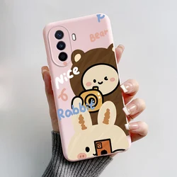 Silicon Back Cover with Cute Rabbit and Panda Design - Protective Bumper Coque for Huawei NOVA Y70 (Pink-L01)