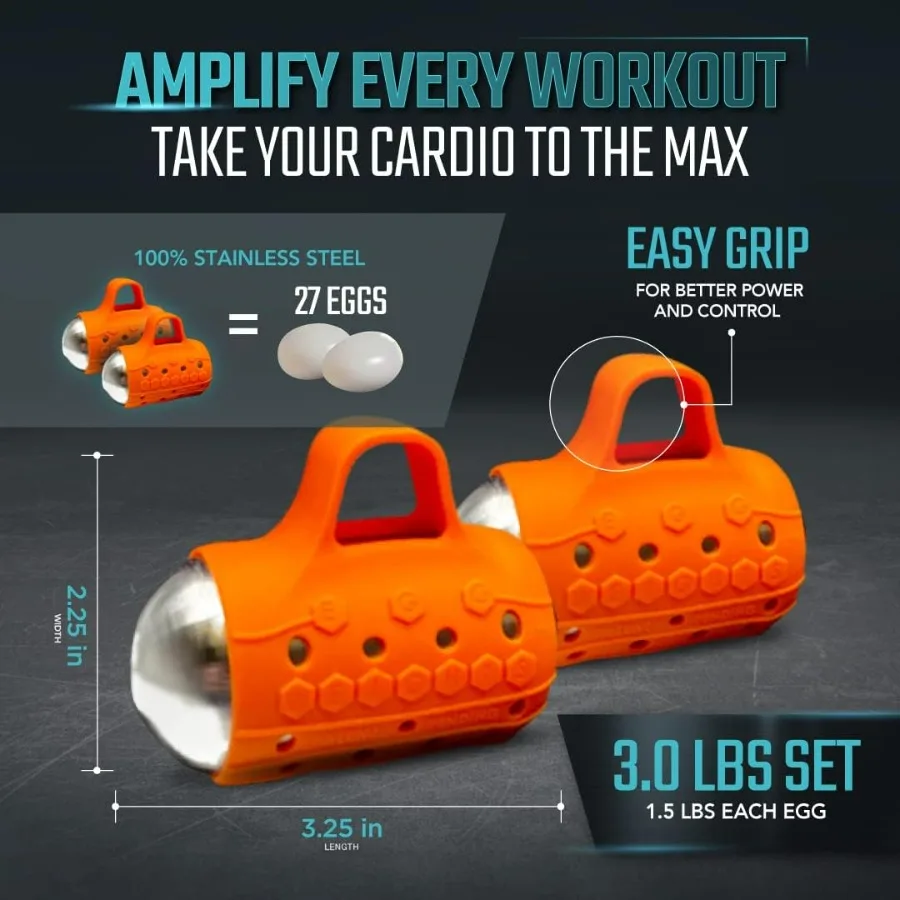 Cardio Max 3.0 lbs. Stainless Steel Hand Weights Dumbbell Set with Anti-Slip Silicone Finger Loop for Workout, Fitness, Training