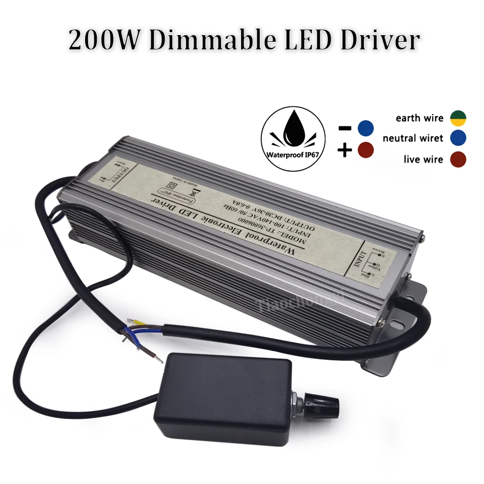 

200W 6A Dimmable driver 110V 220V to DC30-36V LED driver IP67 waterproof Constant current For 200W SMD High Power LED