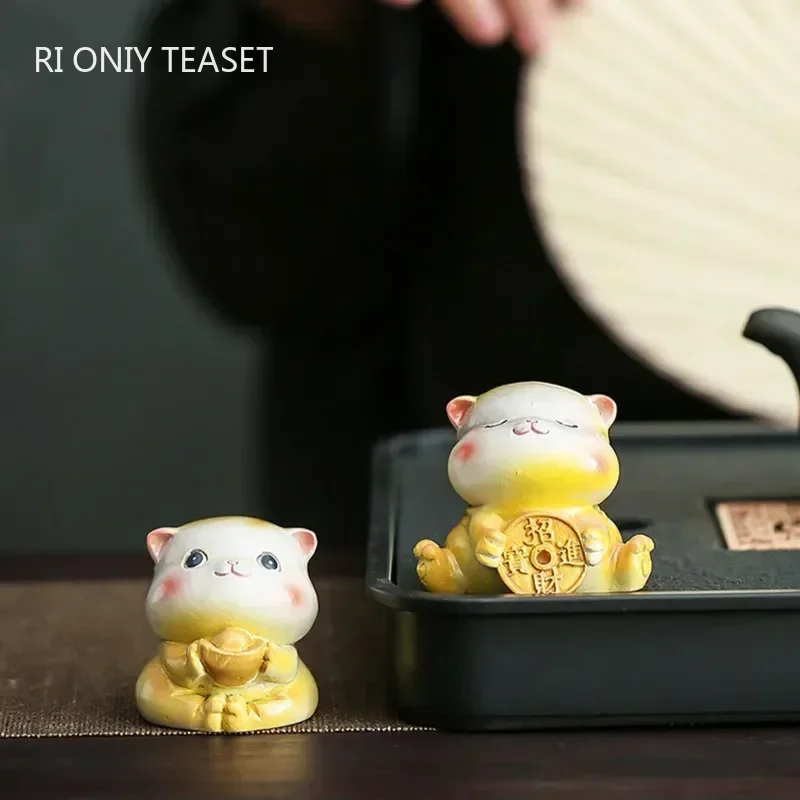 Creative Resin Color-changing Tea Pet Cute Rabbit Model Ornaments Tea Figurine Animal Decoration Set Decors Accessories