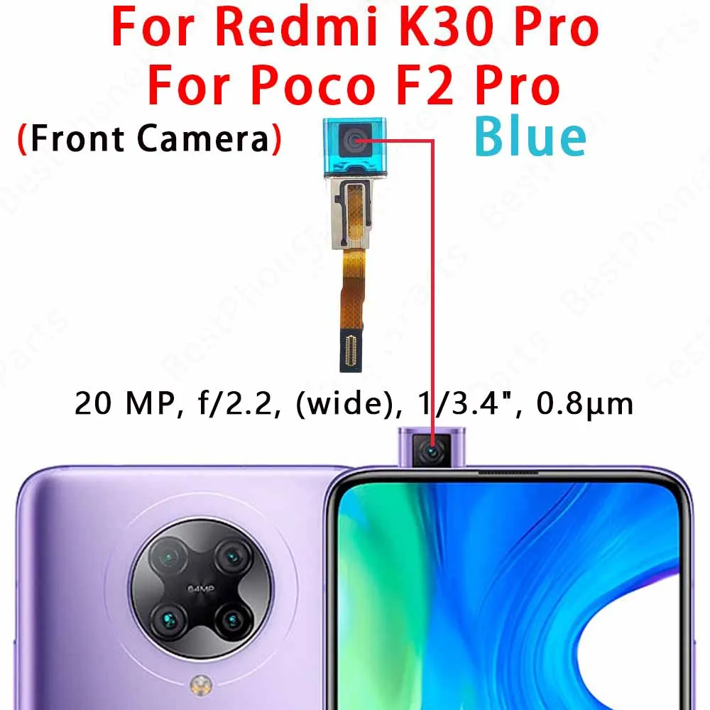 Front Camera Flex Cable Front Camera For Xiaomi Mi Poco F2 Pro F3 F4 GT F5 Redmi K30 Pro Selfie Facing Frontal Camera Module Parts Replacement
