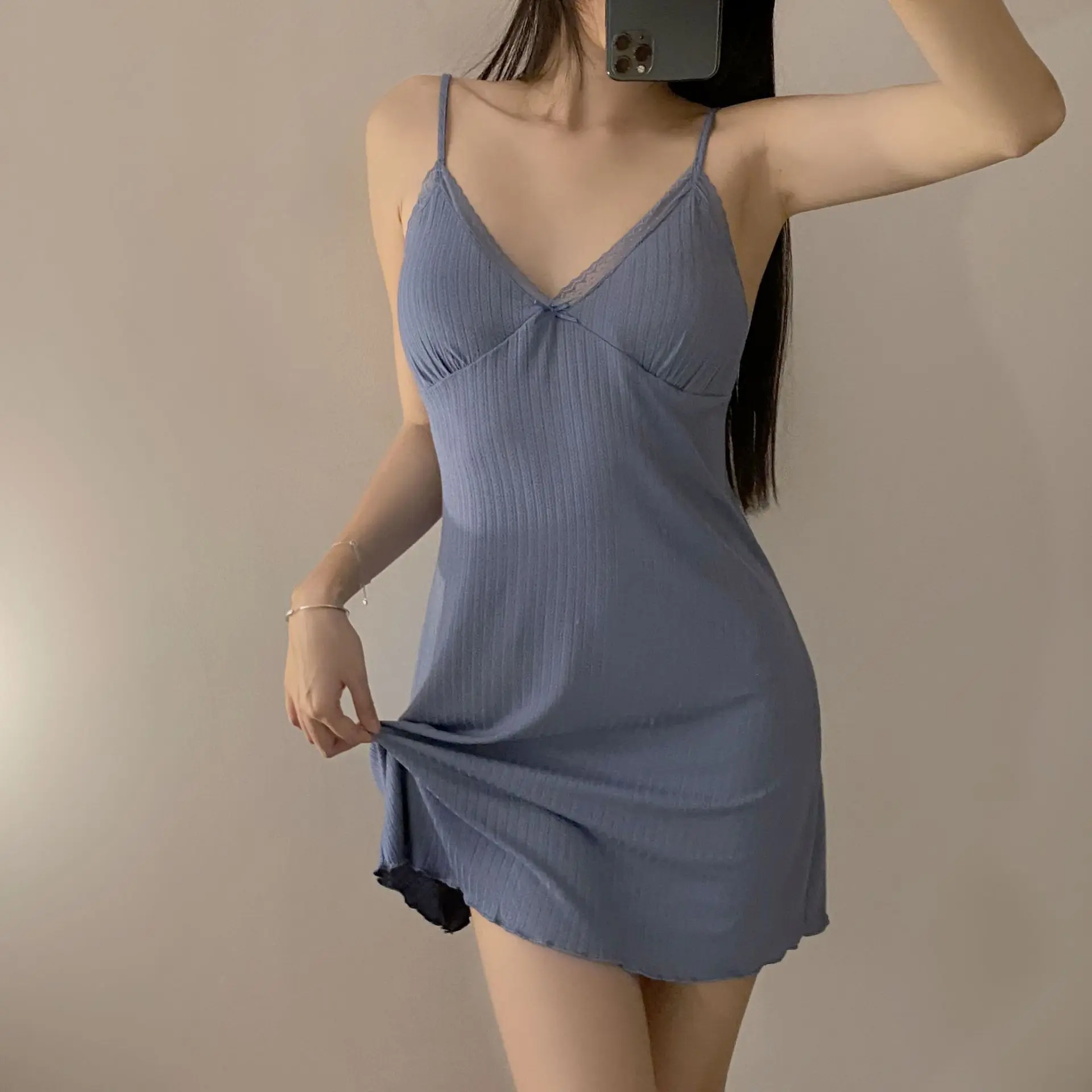 New Pajamas Women's Summer Modal V-neck Pure Desire Slip Nightdress Soft and Simple Japanese Girl's Homewear