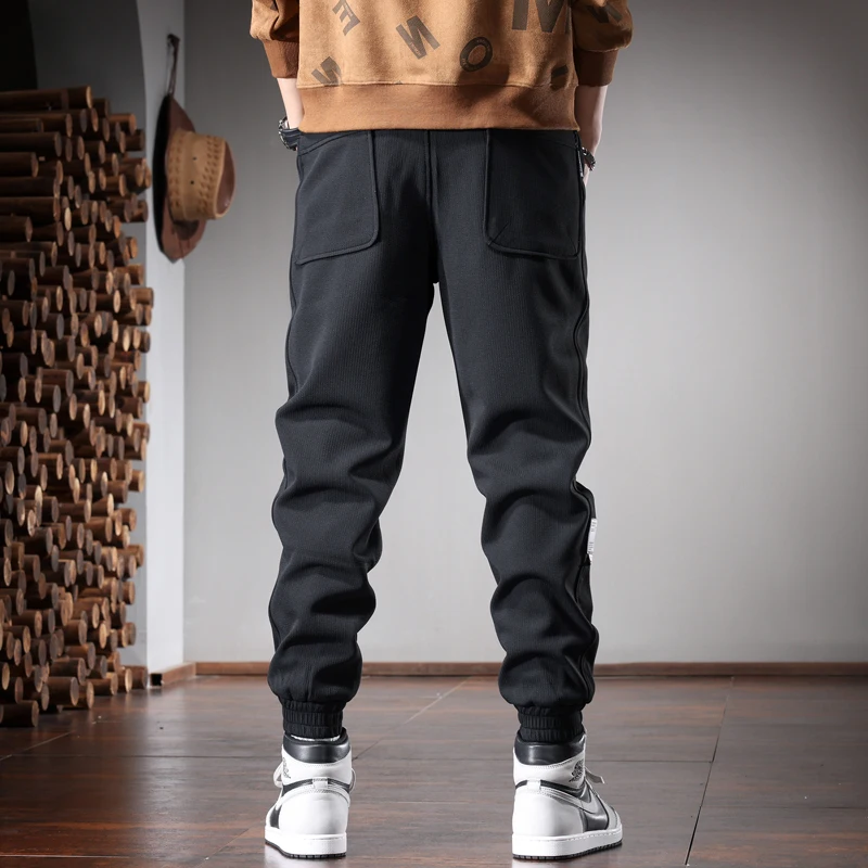 Autumn Black Elastic Sports Pants Men Fashion Casual Baggy Drawstring Jogging Trousers