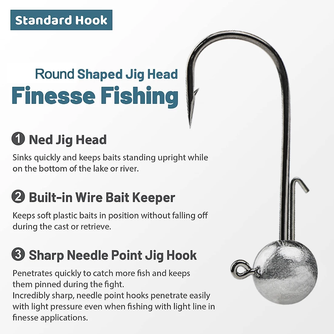 Fishing Hooks FishTrip Ned Jig Heads Fishing Hook 2g-17g Soft Lures for Freshwater & Saltwater