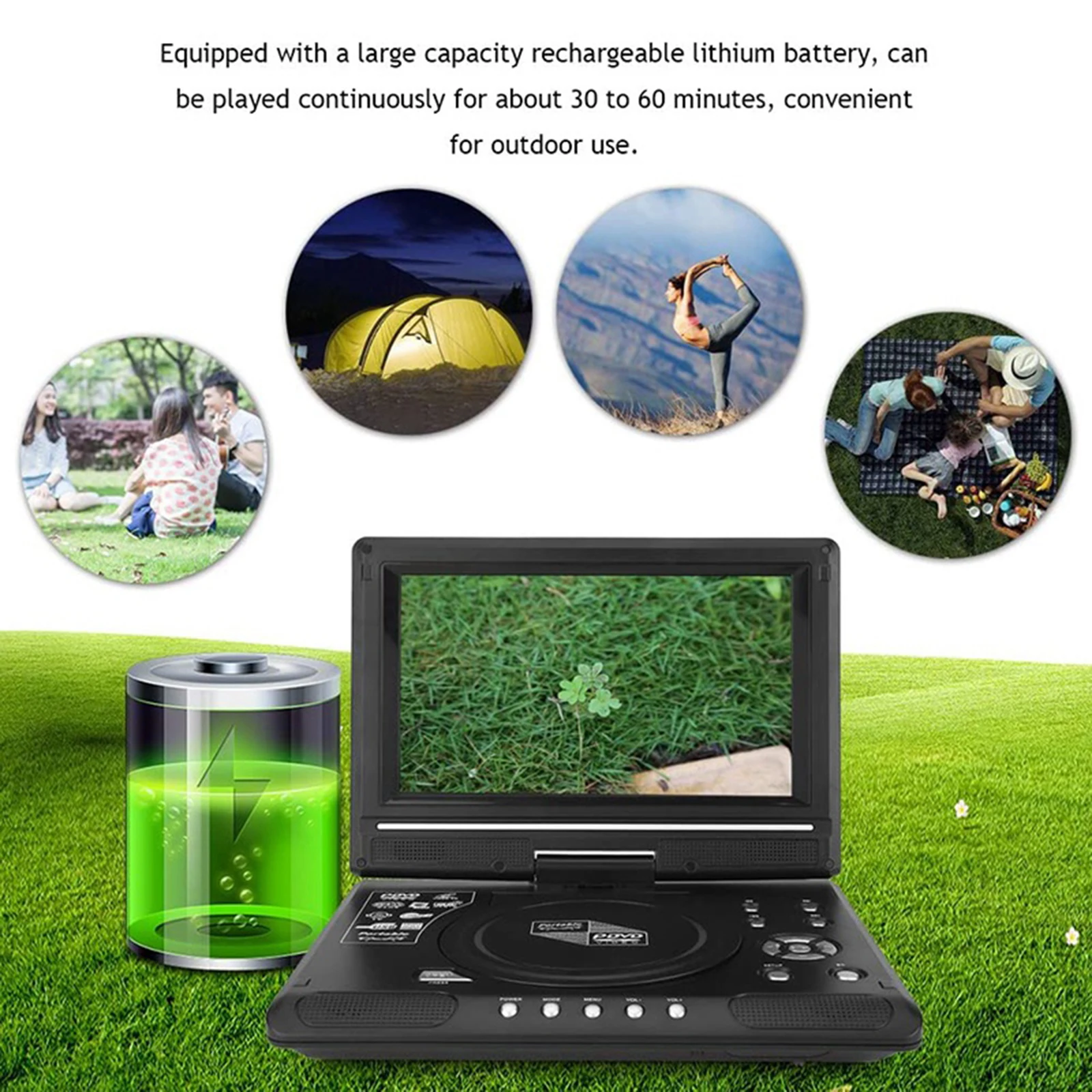 9.8inch 16:9 Widescreen 270&deg; Rotatable LCD Screen Home Car TV DVD Player Portable VCD Compact Disc MP3 Viewer with Game Function