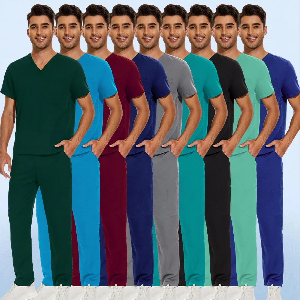 12 Color Medical Uniform Elastic Scrubs Set Unisex Hospital Casual Straight Workwear Doctor Nurse Top Pants Nursing Accessories images - 6
