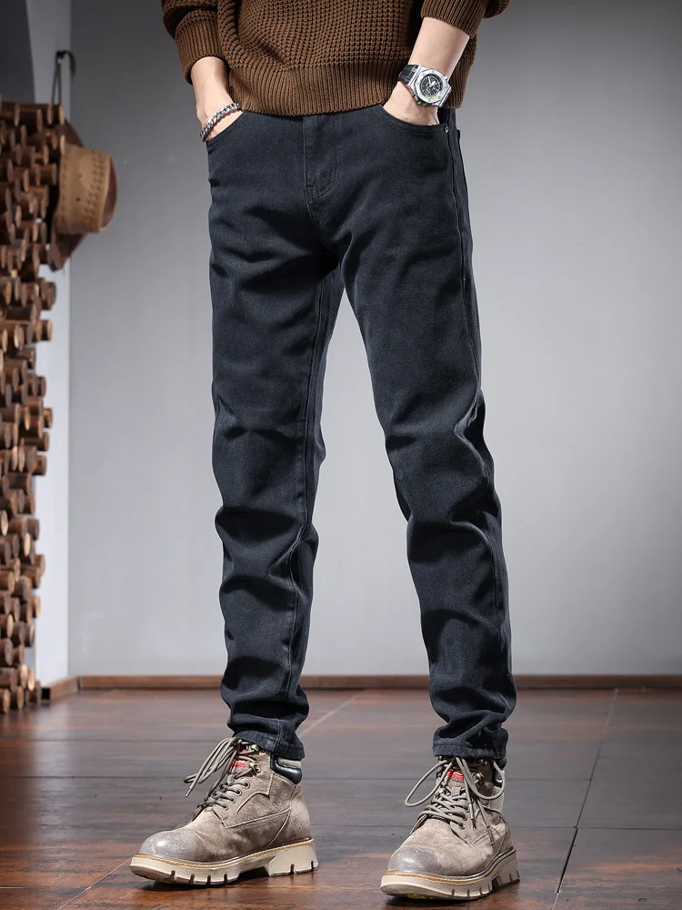 2023 Autumn Men Black Jeans Fashion Korean Style Slim Fit Straight Leg Denim Pants