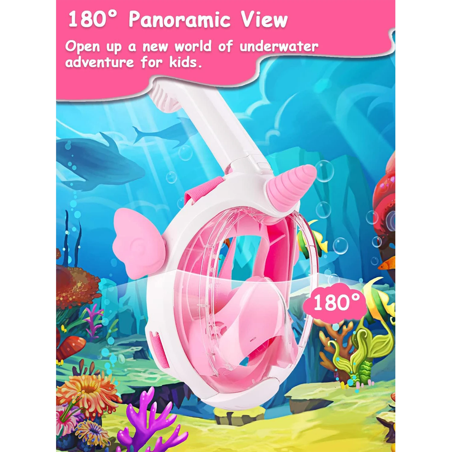 Full Dry Anti fog and Waterproof Unicorn Diving Mask With Advanced Respiratory System Swim and Snorkel For Children 2