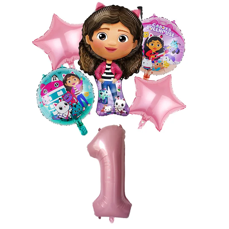 Conjunto de globos de aluminio de látex para niños, decoración de fiesta de cumpleaños, número de casa de muñecas, 6 piezas(1 32 pulgadas