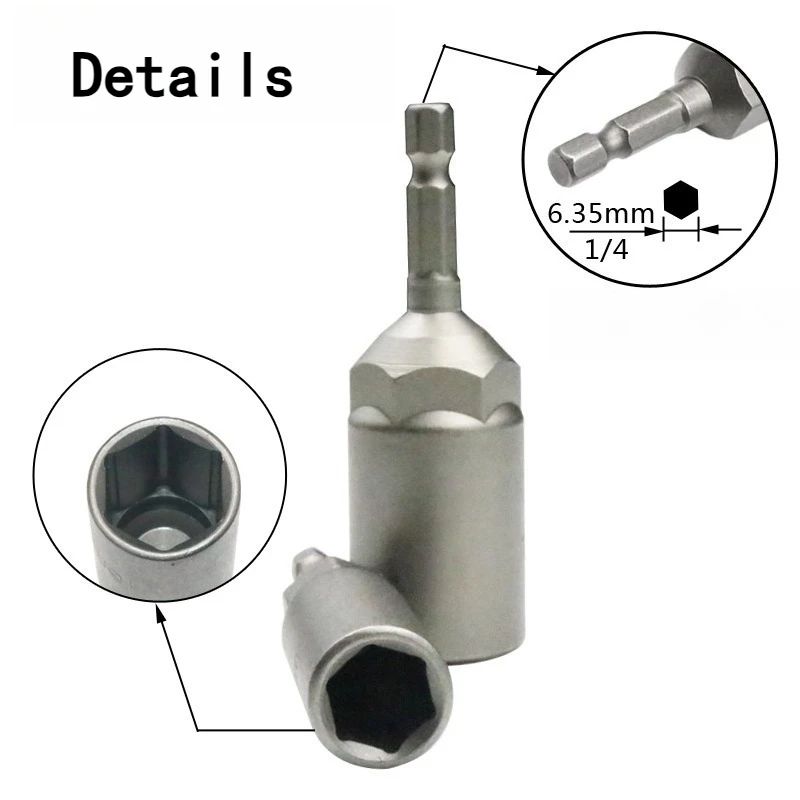 80mm Deepen Power Nut Driver Drill Bit Set 5.5-19MM Impact Socket Adapter for Power Tools 6.35MM Hex Shank 5/10/15Pcs nut driver drill bit set
