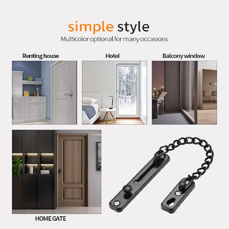 Door Lock Latch 1PCS Stainless Steel Security Chain Anti-theft Door Latch Buckle For Home Hotel Apartment Screw Guard Accessorie