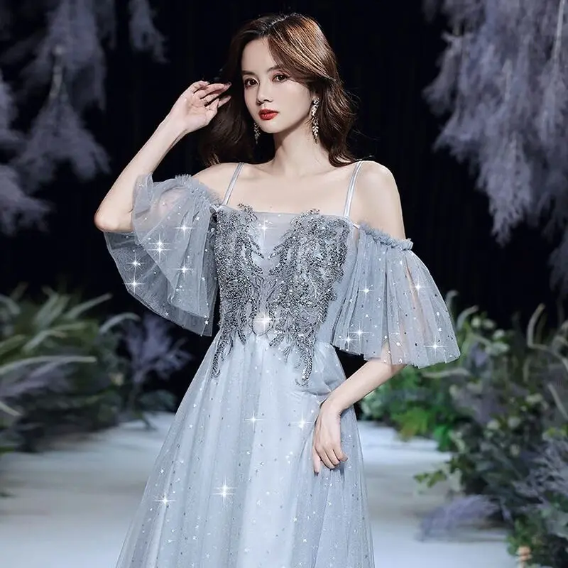 

Hong Hu Formal Evening Dress For Women 2022 New sling Banquet High End Dinner Long Princess wedding gown for bride sale