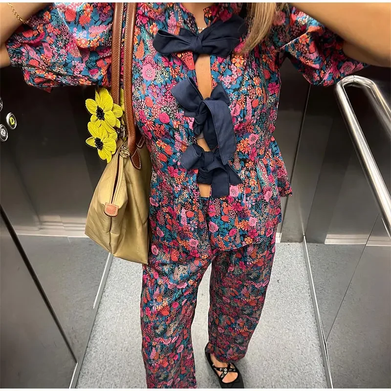 Women Pants Suits Fashion Straight Pants 2 Piece Sets Hollow Out Lace Up Shirts High Waist Pant Suits Chic Women Pants Outfit