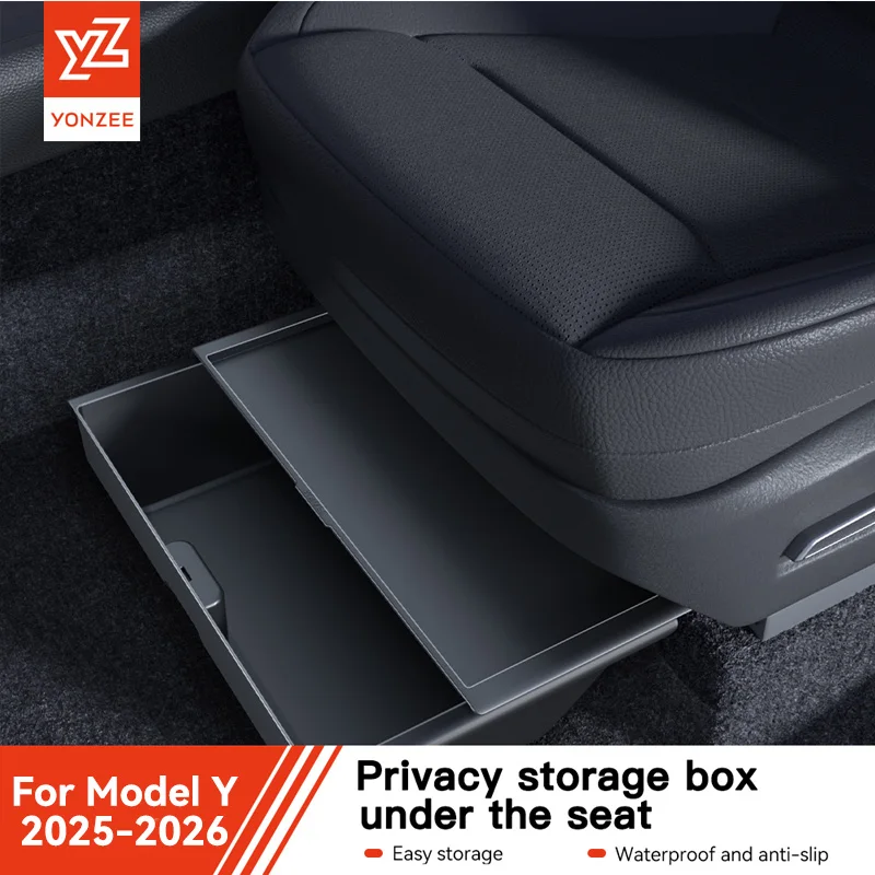 YZ For Tesla Model Y Juniper 2025-2026 Under Seat Storage Box Car Interior Accessories Drawer Type Organizer Storage Lower Box