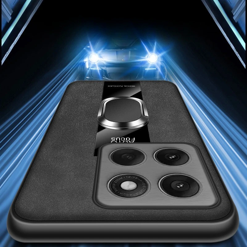 Premium Sheepskin Leather Case with Magnetic Ring Holder and Stand - Shockproof and Stylish