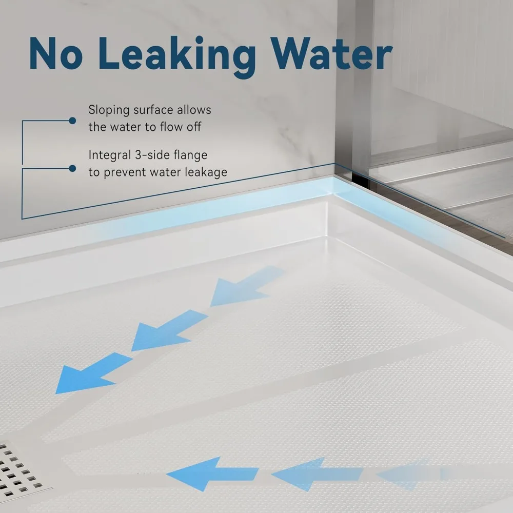 Shower Base for Bathroom, 60'' L X 32'' W X 4'' H, Rectangle SMC Shower Pan in White, Single Threshold Base