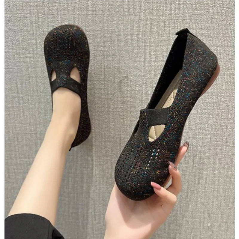 Hollow-out Loafers Spring Casual Shoes Women Flat Heel Square Toe Sneakers Summer Flats Women Weave Shoes Ventilation Footwear