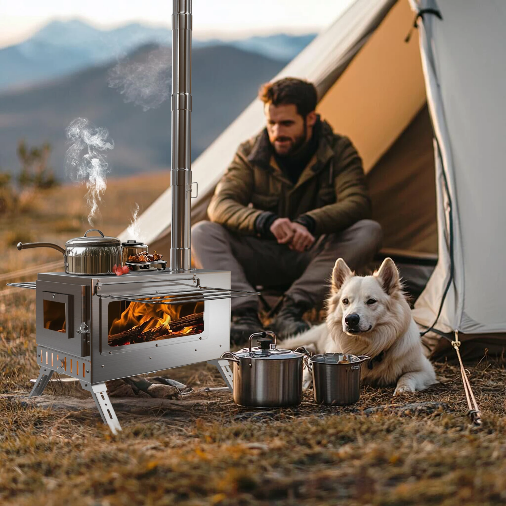 Portable Camping Tent Wood Stove 2