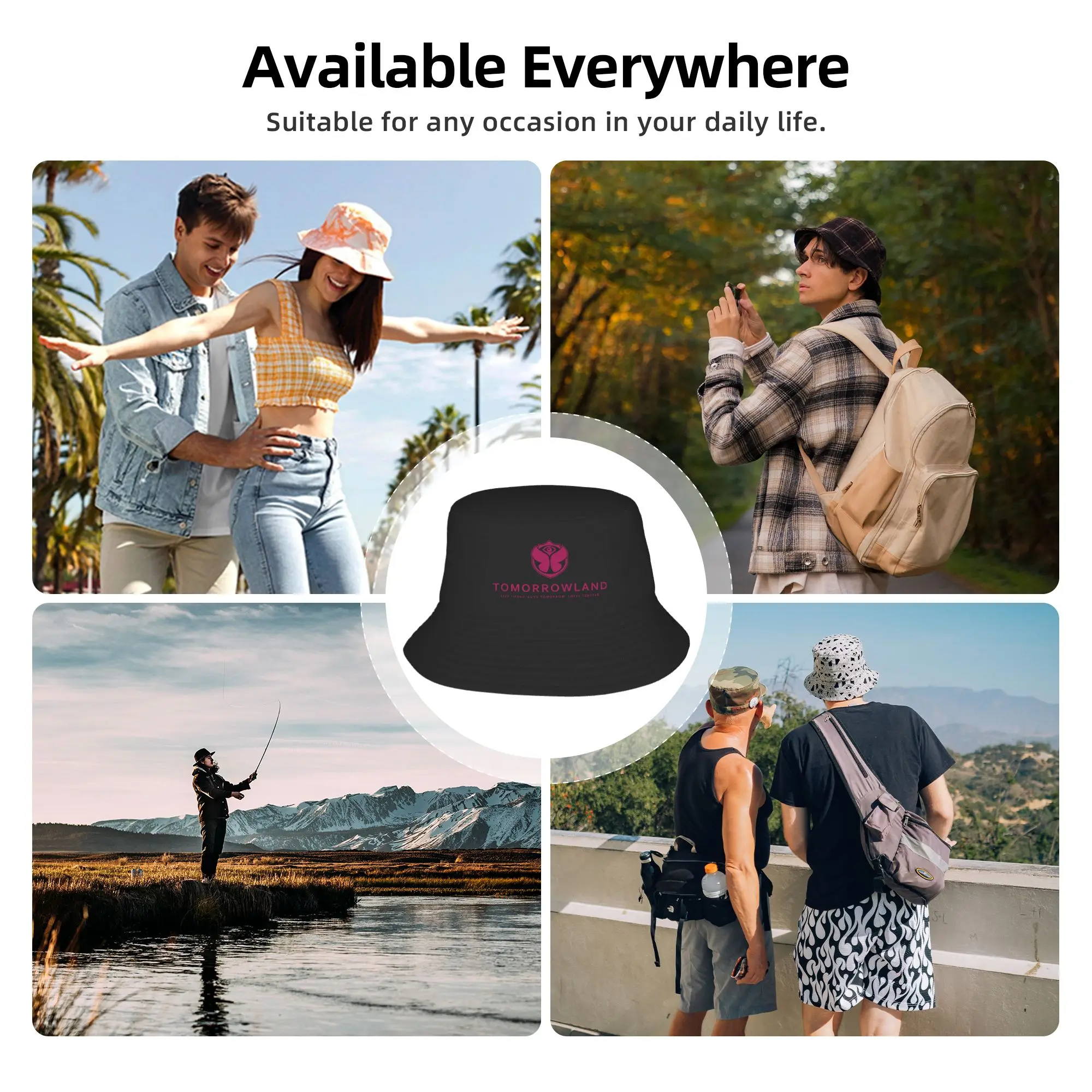 Individueller Tomorrowland Bucket Hat für Männer und Frauen mit Aufdruck, belgisches Electronic Dance Music Festival, Sommer, Strand, Sonne, Angeln, Mütze – Detail 8