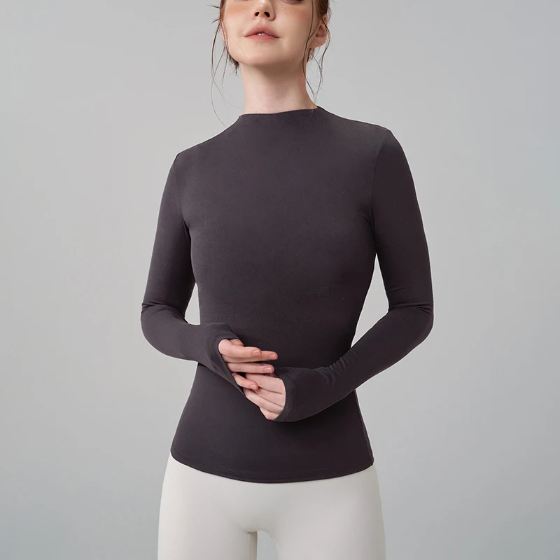 5 Colors Half-High Collar Slim Fit Yoga Top Women's Pilates Pullover Sports Long Sleeve High Elastic Fitness T Shirt sports t shirt yoga top yoga shirt sports shirt